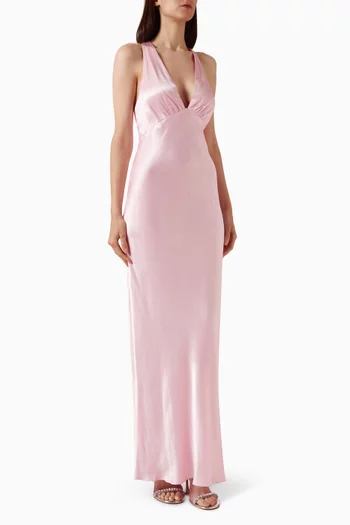 La Lune Plunged Cross Back Maxi Dress