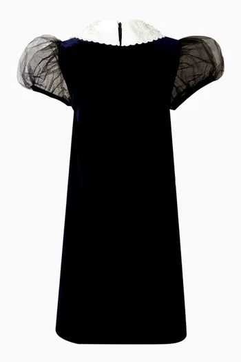 فستان بحافة مزينة بزهور تول ومخمل