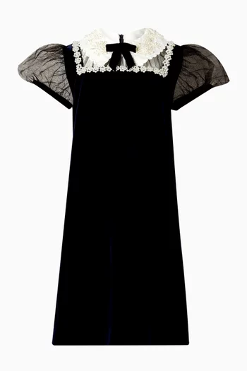 فستان بحافة مزينة بزهور تول ومخمل