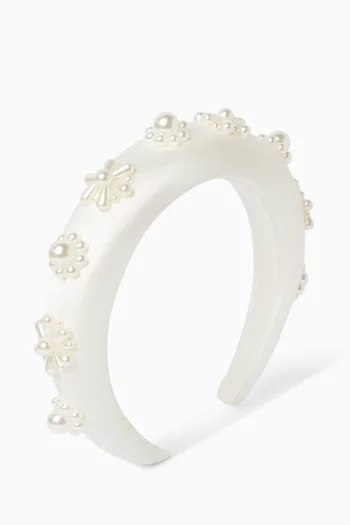 طوق رأس بنقشة زهور ستان مرصع بلؤلؤ 