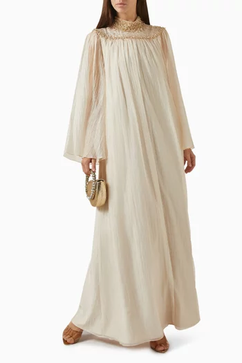 قفطان بقصة على شكل حرف A بتطريزات أورجانزا