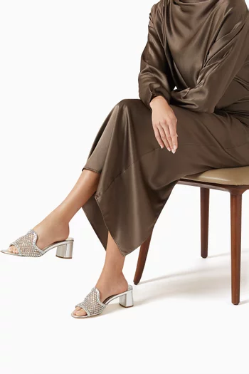 حذاء غيلدا مفتوح من الخلف بكعب 60 مم ستان وقماش شبكي