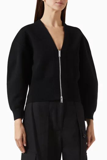 V-neck Zip Cardigan in Cotton