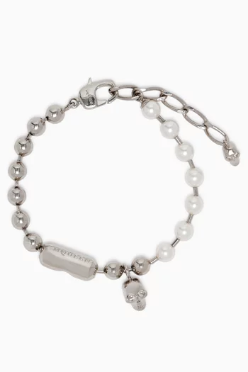 Skull & Pearl Bracelet in Brass