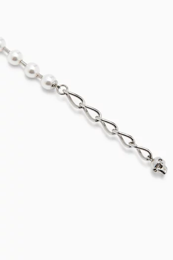 Skull & Pearl Necklace in Brass