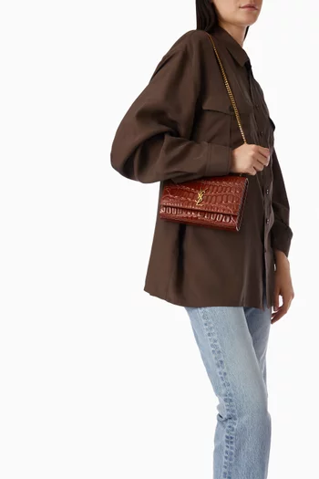 حقيبة كتف كيت صغيرة جلد بنقشة جلد التمساح