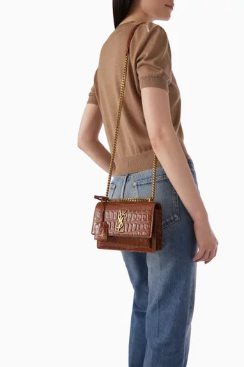 Small Sunset Shoulder Bag in Croc-embossed Leather