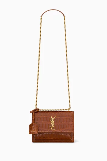 Small Sunset Shoulder Bag in Croc-embossed Leather