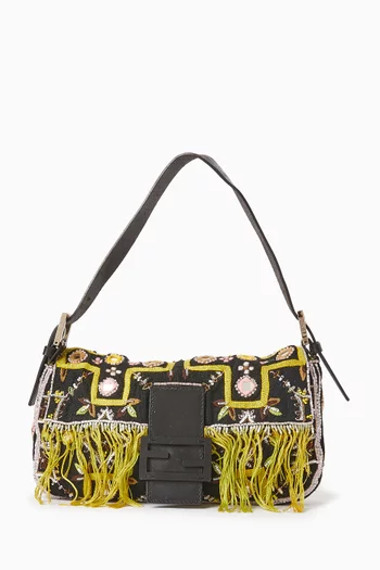 حقيبة كتف مستطيلة مطرزة من الألفينيات كتان