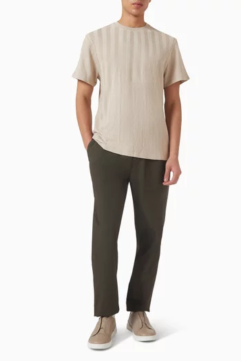 تي شيرت بنقشة خطوط متعرجة قطن بنفس اللون مزيج قطن