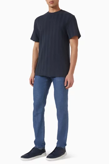 تي شيرت بنقشة خطوط متعرجة قطن بنفس اللون مزيج قطن