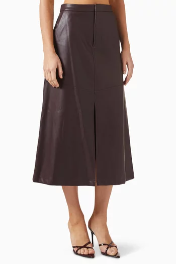 Robyn Aline Midi Skirt in Vegan Leather