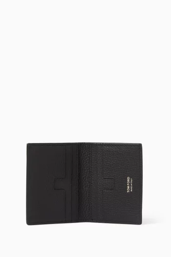 حافظة بطاقات قابلة للطي بشعار الماركة جلد