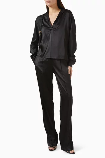 تي شيرت بولو مطرز بشعار الماركة حرير مطاطي