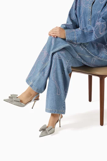 حذاء لو كادو كلاسيك بسير خلفي وكعب 85 مم قماش شبكي مرصع بالكريستال