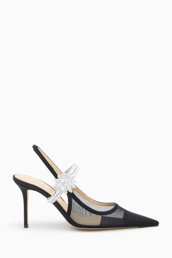 حذاء كلاسيك بسير خلفي وحلية زهرة اللوتس قماش شبكي