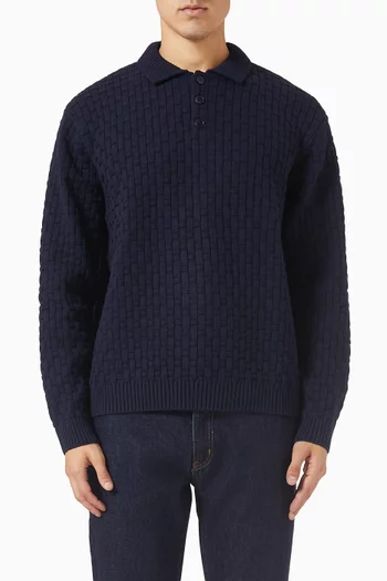 تي شيرت بولو باسكت ويف منسوج من القطن