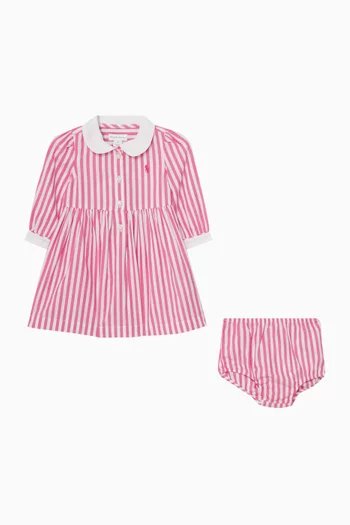 فستان مخطط بحافة واسعة قماش منسوج