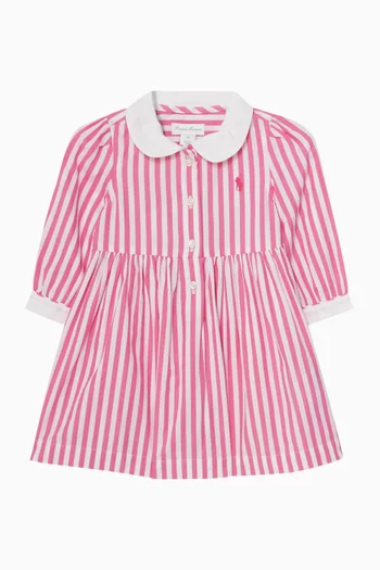 فستان مخطط بحافة واسعة قماش منسوج