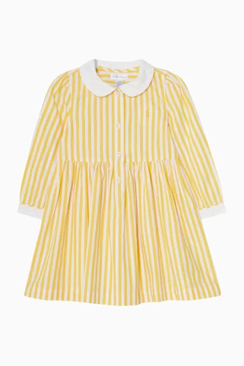 فستان مخطط بحافة واسعة قماش منسوج