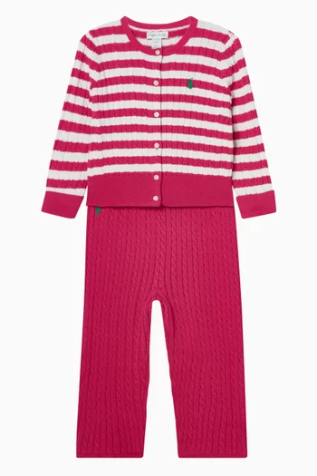 طقم متناسق مخطط قطن منسوج