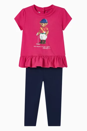 طقم متناسق بتصميم على شكل جرس وطبعة دب بولو قطن