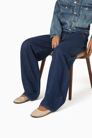 Floral-embroidered Mary Jane Flats in Satin