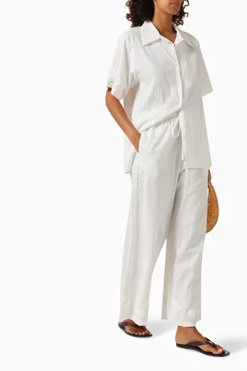 بنطال هالة بقصة ساق واسعة كتان