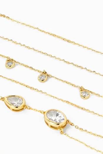 قلادة بتصميم سلسلة مزدوجة مرصعة بحلي بشكل دمعة فضة مطلية بالذهب عيار 18