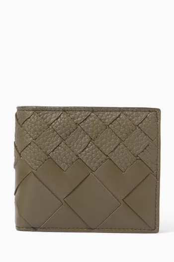 محفظة ثنائية الطيّ بجيب للعملات المعدنية جلد مجدول