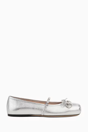 Horsebit Ballet Flats in Metallic Leather
