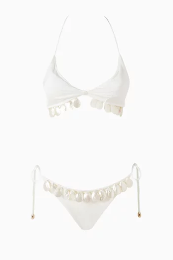 Pearl-embellished Triangle Bikini Set