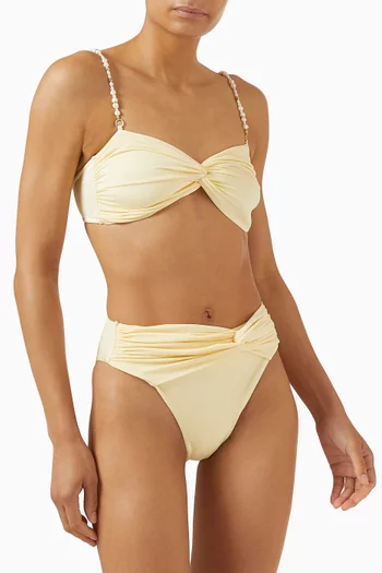 Pearl-embellished Ruched Bikini Set