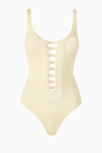 Faux Pearl-embellished One-piece Swimsuit