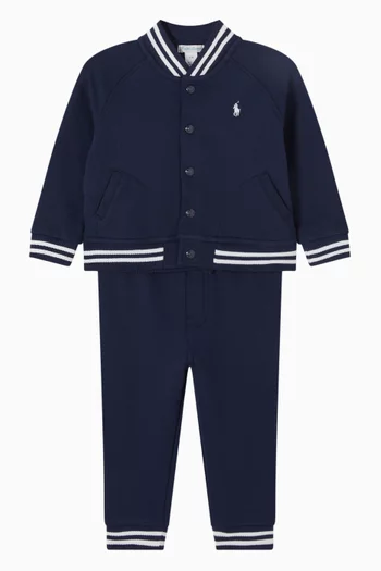 بدلة رياضية بسحّاب وشعار الماركة صوف قطني