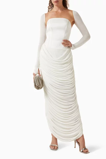 Detachable-sleeve Draped Maxi Dress