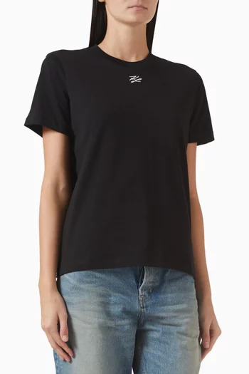 تي شيرت مطرز بحروف شعار الماركة قطن وجيرسيه