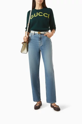 Horsebit Mary-jane Ballet Flats in Jacquard