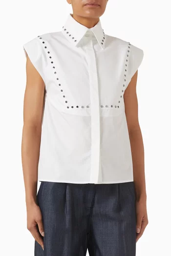 Stud-embellished Shirt in Organic Cotton Poplin
