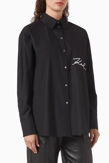 قميص مطرز بشعار الماركة قطن بوبلين عضوي