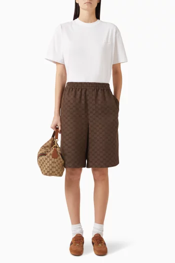 Elastic-waist Shorts in Linen Blend Canvas