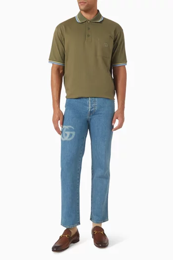 تي شيرت بولو مطرز بشعار الماركة قطن بيكيه مطاطي