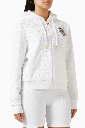 كنزة بغطاء رأس بسحّاب ونقشة مموجة بشعار الماركة قماش فائق الامتصاص