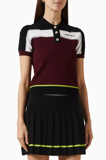 تي شيرت بولو بتصميم مخطط مزيج فيسكوز