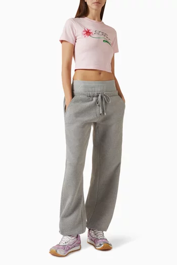 تي شيرت بقصة قصيرة وشعار زهرة الأوركيد مزيج قطن عضوي