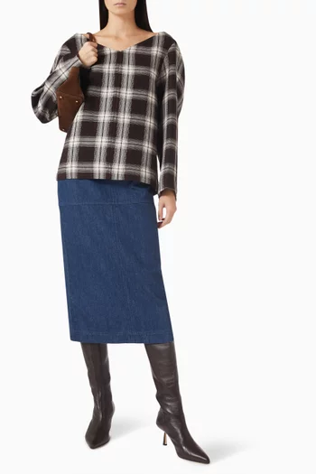 Checked V-neck Top in Cotton-blend