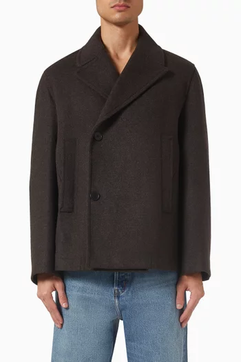 Double-breasted Short Pea Coat in Wool-blend