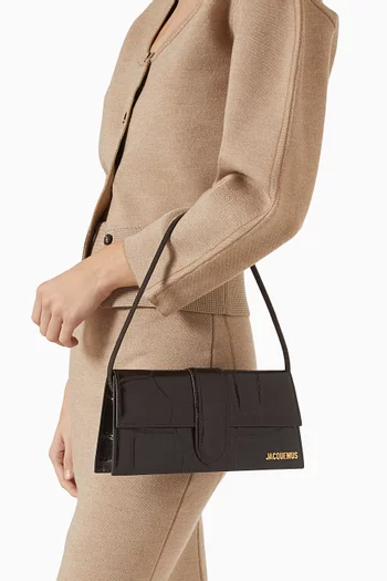 Medium Le Bambino Long Shoulder Bag in Croc-embossed Leather