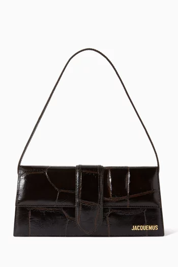 Medium Le Bambino Long Shoulder Bag in Croc-embossed Leather