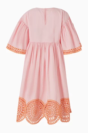 Embroidered Trim Dress in Cotton Poplin